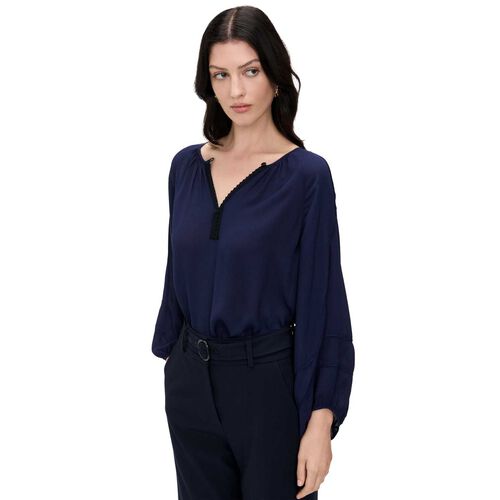 Veronika Maine Georgette Lace Trim Gathered Blouse